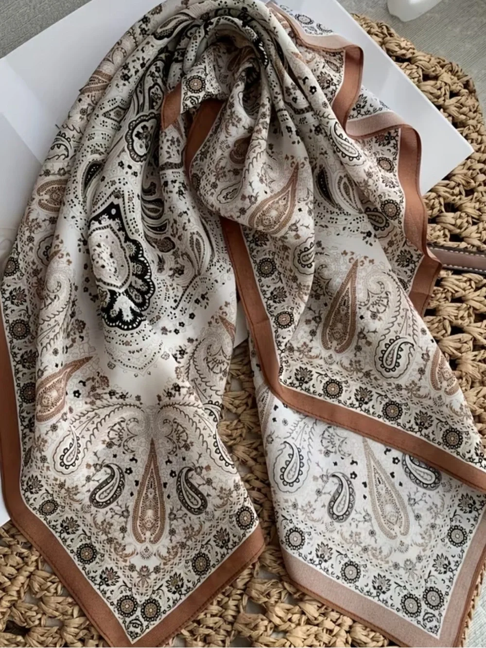 Beautiful Paisley Bandana Scarf in Beige & Brown